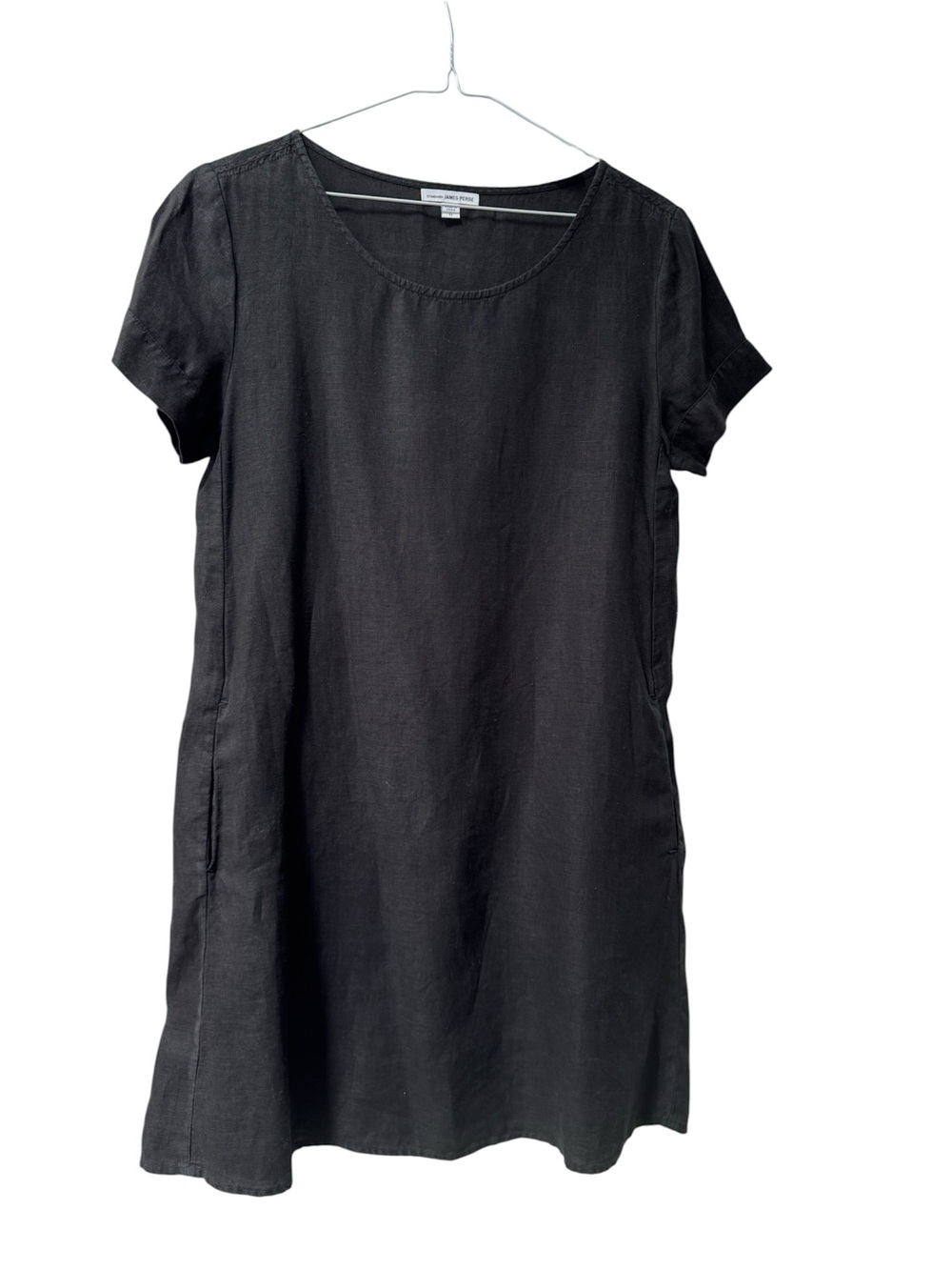 James Perse Black Short-Sleeve Linen Tunic Dress